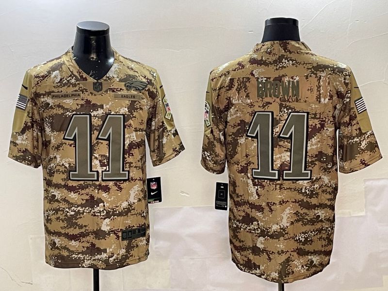 Men Philadelphia Eagles #11 Brown Camo 2025 Nike Salute to Service Limited NFL Jersey style 212